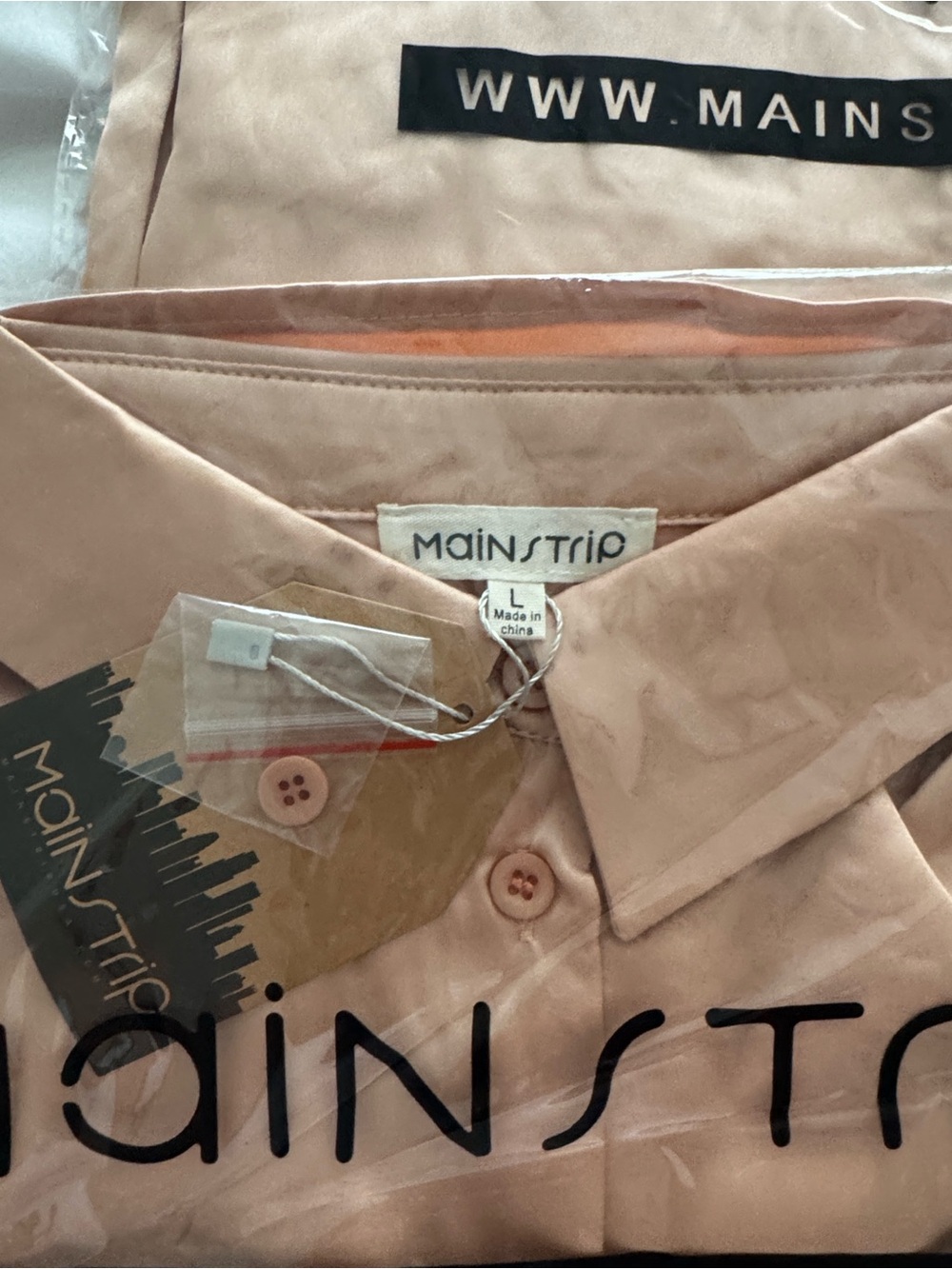 Main Strip ladies satin long Sleeve Shirt - Blush
